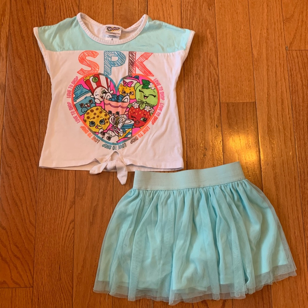 Shopkins Size XS 4/5 Shirt, Tutu Skort Outfit